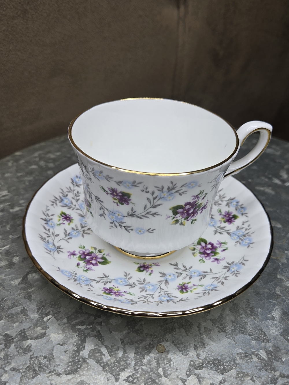 Vtg. Royal Stafford Enchanting Bone China Teacup & Saucer Purple Floral England